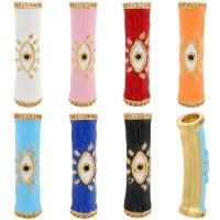 Brass Tube Beads, Curved Tube, gold color plated, micro pave cubic zirconia & for woman & enamel, more colors for choice, 7.50x29mm, Hole:Approx 4mm, Sold By PC