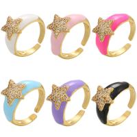 Cubic Zirconia Micro Pave Brass Ring gold color plated micro pave cubic zirconia & for woman & enamel Sold By PC