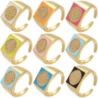 Cubique anneau en laiton Circonia Micro Pave, Placage de couleur d'or, pavé de micro zircon & pour femme & émail, plus de couleurs à choisir, 21x13mm, Vendu par PC