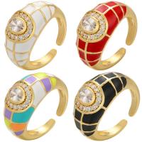 Kubisk Circonia Micro bane messing Ring, guldfarve belagt, Micro Pave cubic zirconia & for kvinde & emalje, flere farver til valg, 23x12mm, Solgt af PC