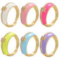 Kubisk Circonia Micro bane messing Ring, guldfarve belagt, Micro Pave cubic zirconia & for kvinde & emalje, flere farver til valg, 21x7.50mm, Solgt af PC