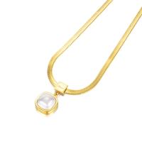 Natural Freshwater Pearl Necklace 304 Stainless Steel with Plastic Pearl with 2.36inch extender chain Vacuum Ion Plating fashion jewelry & for woman golden 12mm Length Approx 14.57 Inch Sold By PC