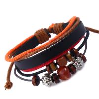 Cowhide Bracelet, with Linen & Wood & Tibetan Style, fashion jewelry & imitation agate & Unisex, multi-colored, 170x7mm, Sold By PC