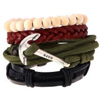 Cowhide Bracelet, with Polyamide & Wax Cord & Wood, 4 pieces & fashion jewelry & Unisex, multi-colored, 170x7mm, Sold By Set
