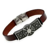 Cowhide Bracelet with 304 Stainless Steel & Zinc Alloy gun black plated fashion jewelry & Unisex brown Sold By PC