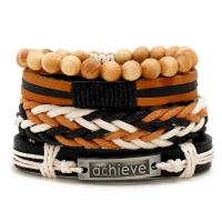 Cowhide Bracelet, with Wax Cord & Wood & Tibetan Style, 4 pieces & fashion jewelry & Unisex, multi-colored, 79x97mm, Sold By PC