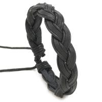 PU Leather Cord Bracelets, with Wax Cord, fashion jewelry & Unisex, black, 15*170-180mm, Sold By PC