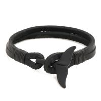 Cowhide Bracelet, with Wax Cord & Tibetan Style, stoving varnish, fashion jewelry & Unisex, black, 220x10mm, Sold By PC