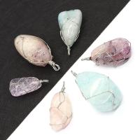 Gemstone Pendants Jewelry, with Brass, irregular, silver color plated, Unisex, more colors for choice, 15x30-25x60mm, Sold By PC