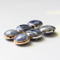 Blå Speckle Stone Bead, med Mässing, Flat Round, plated, DIY, fler färger för val, 12mm, Säljs av PC