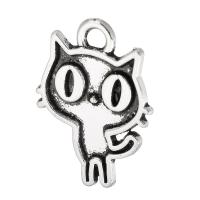 Tibetan Style Animal Pendants, Cat, antique silver color plated, Unisex, nickel, lead & cadmium free, 14x19x1mm, Hole:Approx 2mm, Sold By KG