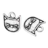 Tibetan Style Animal Pendants, Cat, antique silver color plated, Unisex, nickel, lead & cadmium free, 13x14x1mm, Hole:Approx 2mm, Sold By KG