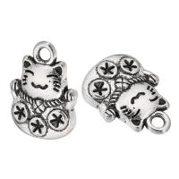 Tibetan Style Animal Pendants, Fortune Cat, antique silver color plated, Unisex, nickel, lead & cadmium free, 11x15x3.50mm, Hole:Approx 2mm, Sold By KG