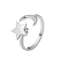 Brass Cuff Finger Ring Moon and Star plated fashion jewelry & for woman nickel lead & cadmium free 10.50mm Sold By PC