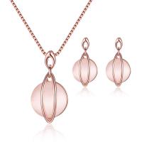 Cat Eye Jewelry Set, earring & necklace, Tibetan Style, with Cats Eye, rose gold color plated, 2 pieces & for woman, rose gold color, nickel, lead & cadmium free, 14*28mm,12*24mm, Length:Approx 15.75 Inch, Sold By Set