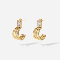 Boucle d'oreille Acier Titane, dôme, bijoux de mode & pavé de micro zircon & pour femme, doré, 11x28mm, Vendu par paire