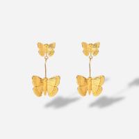 Titanio Acciaio Orecchini, Titantium acciaio, Farfalla, gioielli di moda & per la donna, dorato, 22x42mm, Venduto da coppia