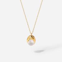 Stainless Steel Jewelry Necklace 304 Stainless Steel with Plastic Pearl with 6.8cm extender chain Round Vacuum Ion Plating Adjustable & fashion jewelry & for woman golden Length 40 cm Sold By PC