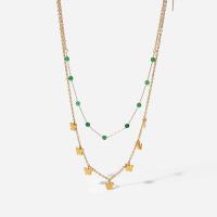 Titanstahl Halskette, mit Verlängerungskettchen von 5cm, Schmetterling, Doppelschicht & Einstellbar & Modeschmuck & für Frau, goldfarben, Länge:37.5 cm, verkauft von PC