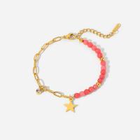 Stainless Steel Jewelry Bracelet 304 Stainless Steel with Gemstone with 4cm extender chain Star Vacuum Ion Plating Adjustable & fashion jewelry & for woman golden 11mm 3mm 4mm Length 15.5 cm Sold By PC