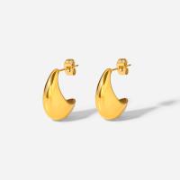 Boucle d'oreille de gaujon en acier inoxydable, Acier inoxydable 304, dôme, bijoux de mode & pour femme, doré, 12x20mm, Vendu par paire