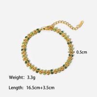 Stainless Steel Jewelry Bracelet, 304 Stainless Steel, with 3.5cm extender chain, Leaf, Vacuum Ion Plating, Adjustable & fashion jewelry & for woman & enamel, golden, 5mm, Length:16.5 cm, Sold By PC