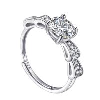 925 Sterling Silver Open Finger Ring, with Moissanite, platinum plated, Adjustable & for woman, Sold By PC