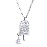 925 Sterling Silver Necklace, plated, micro pave cubic zirconia & for woman, more colors for choice, 16.50x6.50mm, Length:Approx 17.7 Inch, Sold By PC