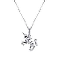 925 Sterling Silver Necklaces, Unicorn, platinum plated, fashion jewelry & for woman, 11.50x17mm, Length:Approx 17.7 Inch, Sold By PC
