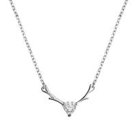 925 Sterling Silver Necklace, Antlers, platinum plated, fashion jewelry & micro pave cubic zirconia & for woman, 18.80x11mm, Length:Approx 17.7 Inch, Sold By PC