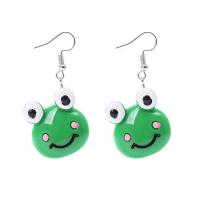 Resin Drop Earring with Zinc Alloy Frog & for woman green Sold By Pair