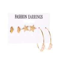 alliage de zinc Boucles d'oreilles, avec perle de plastique, Placage de couleur d'or, trois pièces & pour femme, Vendu par fixé