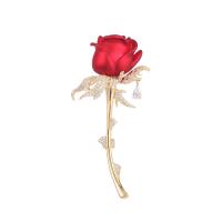 Cubic Zirconia Brooch, Brass, Rose, plated, fashion jewelry & micro pave cubic zirconia & for woman, more colors for choice, 29x60mm, Sold By PC