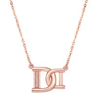 Cubic Zircon Micro Pave 925 Sterling Silver Necklace rose gold color plated micro pave cubic zirconia & for woman Length Approx 17.7 Inch Sold By PC