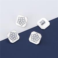 925 Sterling Silver Sewing Button Square vintage & DIY & with flower pattern 11.30mm Approx 2.5mm Sold By PC