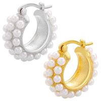 Brass Lever Back Earring with Plastic Pearl plated for woman Sold By Pair