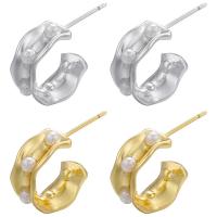 Messing oorbelknoppen, met Plastic Pearl, plated, voor vrouw, meer kleuren voor de keuze, 16x7mm, Verkocht door pair