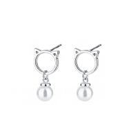 Freshwater Pearl Earrings, 925 Sterling Silver, with Freshwater Pearl, plated, for woman, more colors for choice, 8x17mm, Hole:Approx 1.7mm, Sold By Pair