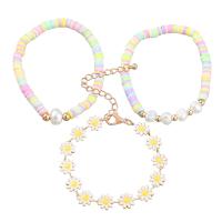 Zinc Alloy Bracelet Set with Polymer Clay & Plastic Pearl with 3.18inch extender chain three pieces & fashion jewelry & for woman & enamel nickel lead & cadmium free Length Approx 6.69 Inch Sold By Set