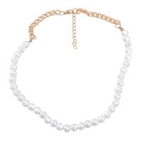 Plastik perle halskæde, Zinc Alloy, med Plastic Pearl, med 4.37inch extender kæde, mode smykker & for kvinde, hvid, nikkel, bly & cadmium fri, Længde Ca. 14.6 inch, Solgt af PC