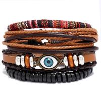 Cowhide Bracelet with Linen & PU Leather & Wood & Zinc Alloy 4 pieces & fashion jewelry & Unisex multi-colored Sold By Set