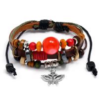 Cowhide Bracelet with Linen & Wood & Zinc Alloy fashion jewelry & Unisex multi-colored Sold By PC