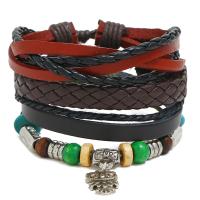 Cowhide Bracelet with PU Leather & Wax Cord & Wood & Zinc Alloy plated 3 pieces & fashion jewelry & Unisex multi-colored Sold By Set