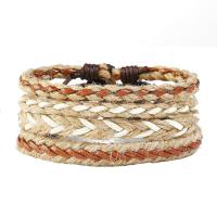 Wrap Bracelet Linen with PU Leather & Cowhide & Wood & Zinc Alloy 3 pieces & fashion jewelry & Unisex multi-colored 17-18cm Sold By Set