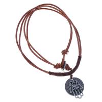Cowhide Necklace, with Wax Cord & Tibetan Style, plated, fashion jewelry & Unisex, brown, Length:57-58 cm, Sold By PC
