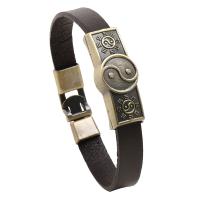 Cowhide Bracelet, with Tibetan Style, antique brass color plated, fashion jewelry & Unisex, brown, 210x10mm, Sold By PC