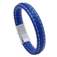 Bracelets cordon PU, cuir PU, avec alliage de zinc, poli, bijoux de mode & unisexe & normes différentes pour le choix, bleu, 12mm, Vendu par PC