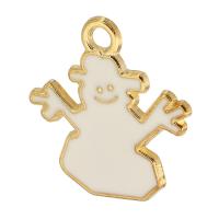 Tibetan Style Enamel Pendants, Snowman, gold color plated, Unisex, white, nickel, lead & cadmium free, 20x21x1mm, Hole:Approx 2mm, Approx 500PCs/Bag, Sold By Bag