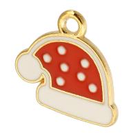 Tibetan Style Christmas Pendants, Christmas Hat, gold color plated, Unisex & enamel, red, nickel, lead & cadmium free, 18x18x1.50mm, Hole:Approx 2mm, Approx 500PCs/Bag, Sold By Bag