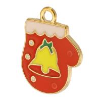 Tibetan Style Christmas Pendants, Christmas Glove, gold color plated, Unisex & enamel, red, nickel, lead & cadmium free, 15x19x1mm, Hole:Approx 2mm, Approx 500PCs/Bag, Sold By Bag